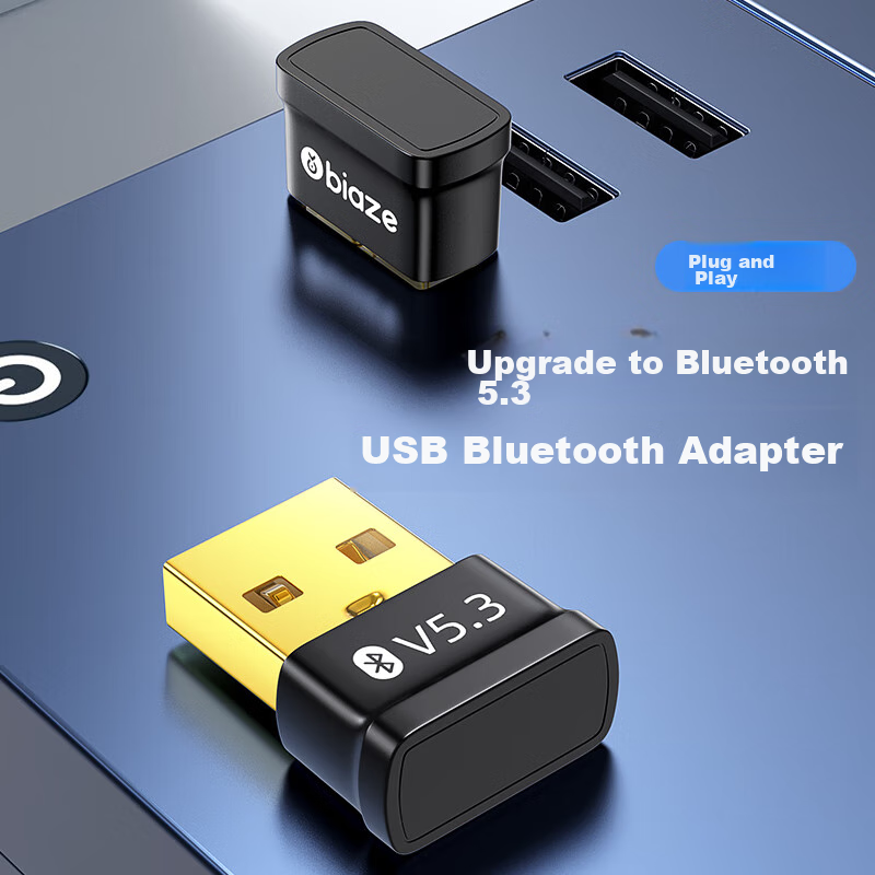 BIAZE USB Bluetooth Adapter 5.3 Bluetooth Receiver And Transmitter, Plug And Play, for Laptops And Desktop Computers, Connects to Keyboard, Mouse, External Speakers, Wireless Bluetooth Headphones