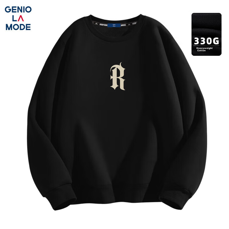 GENIOLAMODE Men's Sweatshirt, Autumn 2026 New Style, Heavyweight 330G, Round Neck, Simple Letter Print, Youth Long-Sleeve T-Shirt