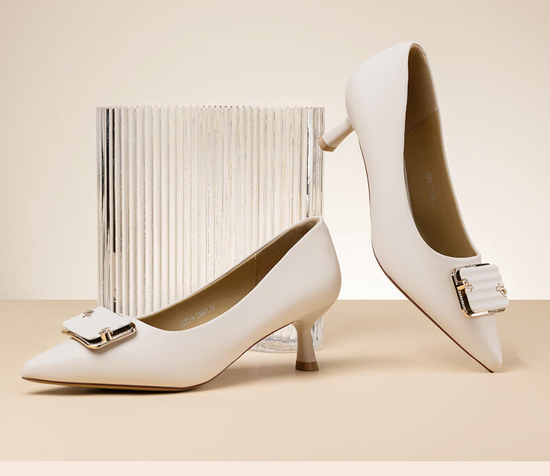LAORENTOU Women's Professional Work Leather Shoes, Chunky Heel Pointed Toe High Heels, Comfortable Women's Shoes LB91 Beige Size 35 6