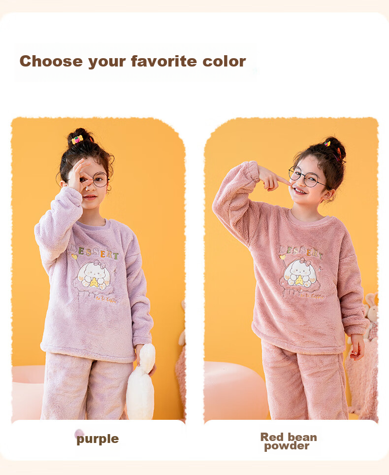Fenteng Children's Pajamas for Girls, Warm Long Plush Cartoon Thickened Loungewear Q9FX257940232 13