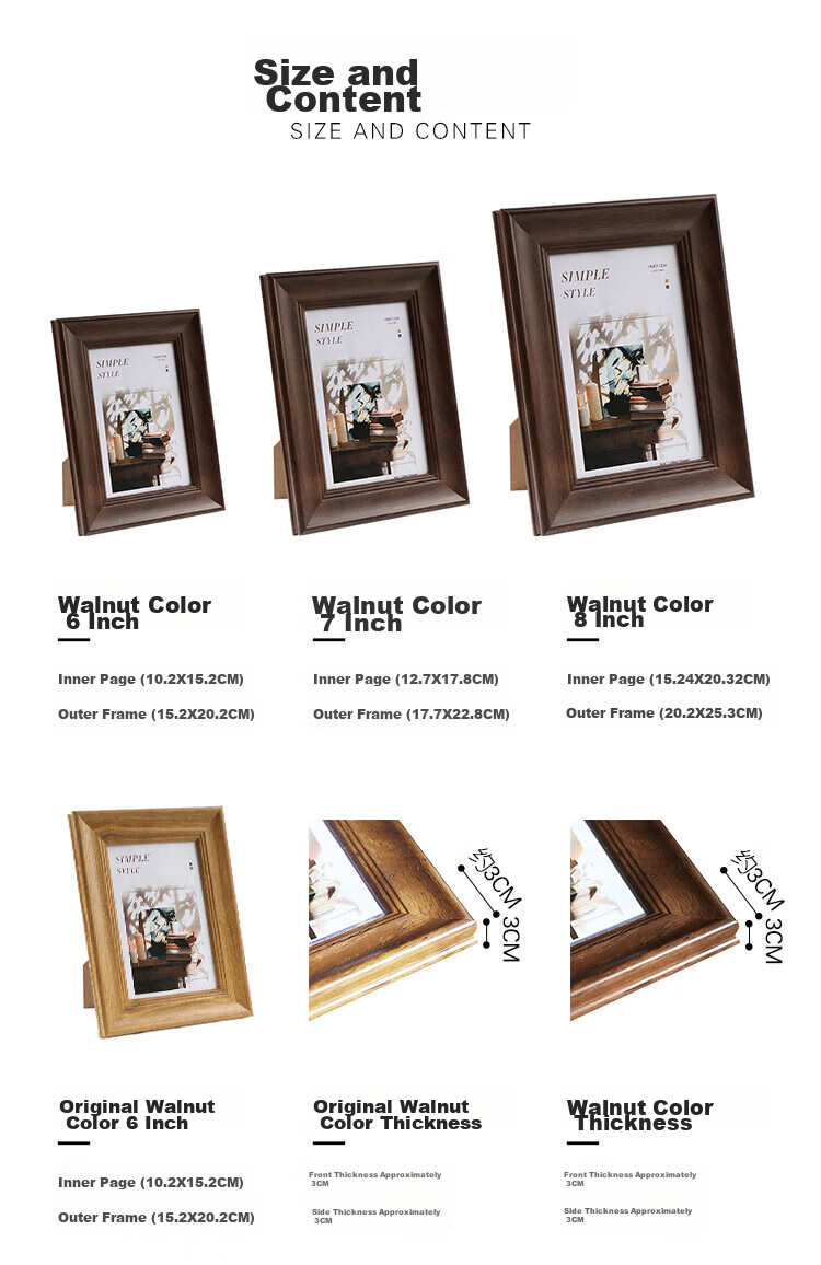 Befon 6-Inch Vintage Photo Frame, Wall-Mounted European Style Creative Frame, Tabletop Display Frame, Walnut Color 0245 9