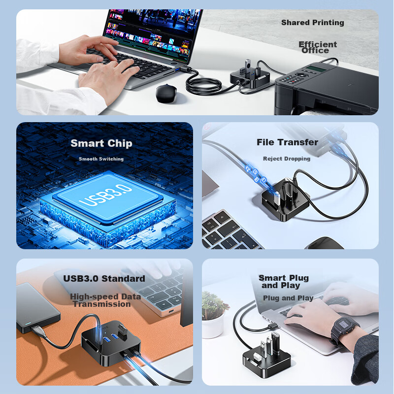 USB-хаб SAMZHE HUB02, 4 порта USB 3.0, высокоскоростной, черный, 1.5 метра