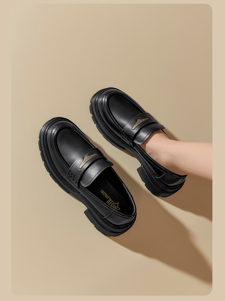 Dusto Thick-Soled Loafers for Women, 2026 New Spring Collection, British Style Versatile Black Leather Shoes, Commuter Flats 2