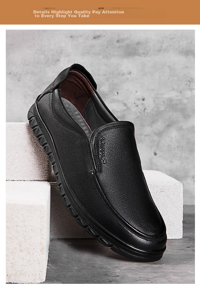 Aokang Leather Shoes for Men, Business Casual Slip-On Comfortable Daily Simple Driving Casual Leather Shoes, Black, Size 42 9