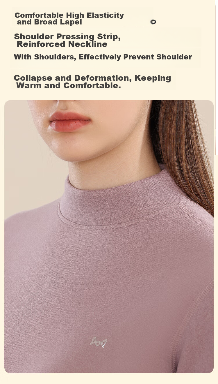 MiiOW Women's down And Silk Fleece-Lined Thermal Underwear Set, Medium Collar Base Layer, New Soft Mist Purple, 2XL 14
