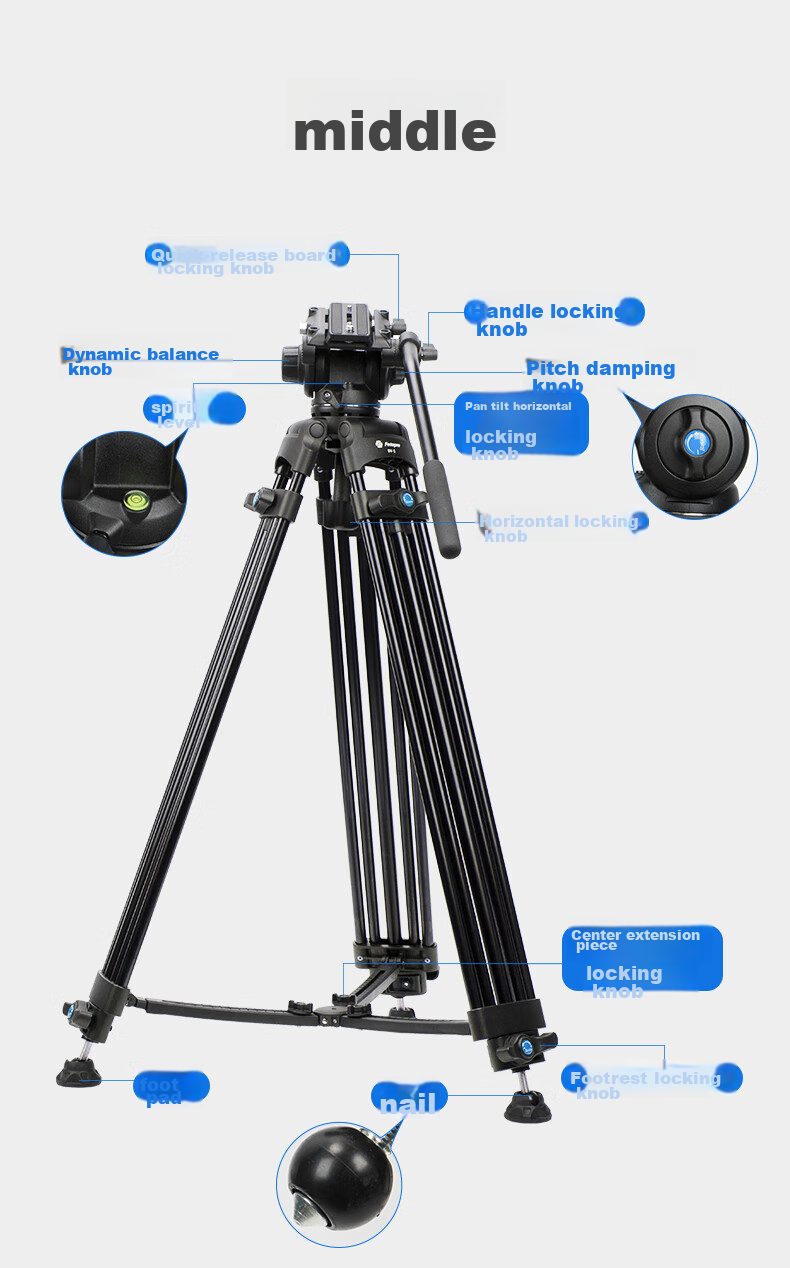 Fotopro FV888 Professional Photography And Videography Tripod, DSLR Camera Stand, Shooting Video Live Streaming Tripod, Hydraulic Head Kit, 1.8m/8kg 9