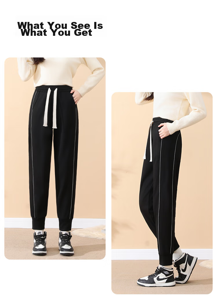 Xiongmaoxiangban Women's down Casual Pants, 2024 Autumn And Winter New Style, Fleece-Lined Thick Cotton Pants, Sports Warm Trousers, High-Waist Tapered Sweatpants 17