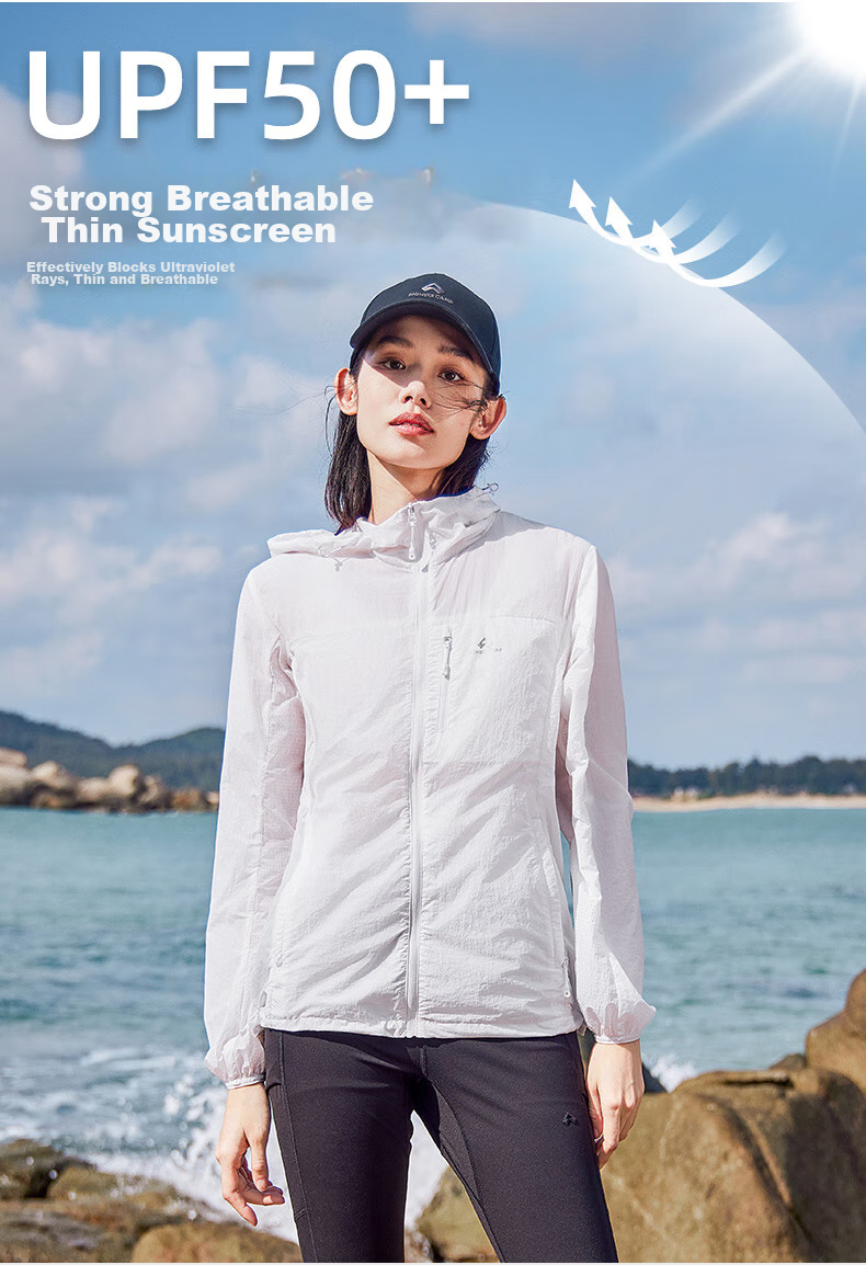 Pioneer Camp Fengdie Sun Protection Jacket for Women, Summer Lightweight Outer Layer, Breathable Outdoor Original Yarn Sun Protection Clothing, UV-Resistant Skin Coat 1