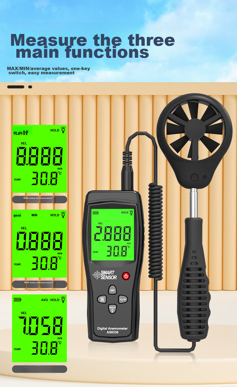 Xima AS8336 Anemometer, Handheld Digital Wind Speed Meter, Wind Speed Measuring Instrument 8
