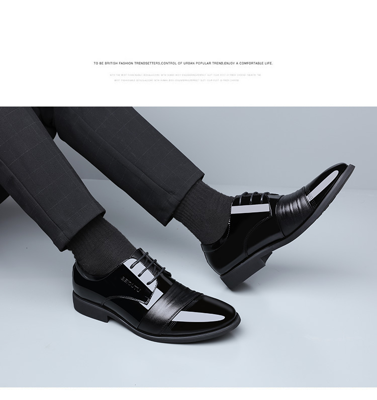 BEIOUTU Leather Shoes for Men, Business Formal Shoes, British Style Low-Cut Lace-Up Patent Leather Wedding Shoes, 2813 Black, Size 42 11