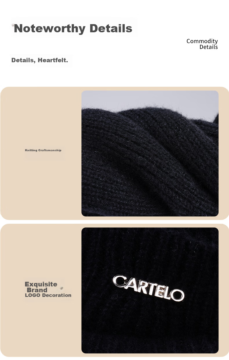 CARTELO Men's Hat, Autumn And Winter Warm Knitted Cap, Fleece-Lined Thickened Cycling Cold-Proof Knitted Hat And Neck Gaiter Two-Piece Set 16