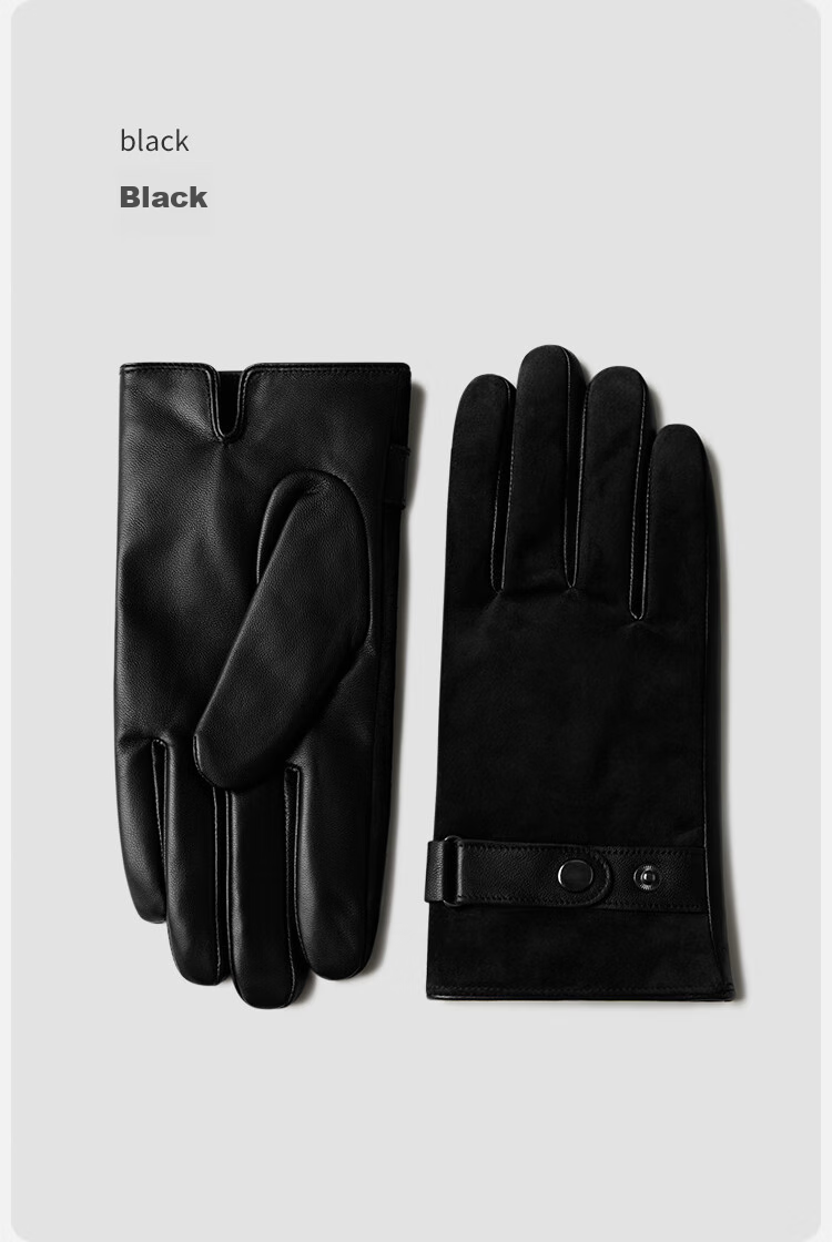 JIUMU Sheepskin Anti-Fur Warm Genuine Leather Gloves for Men, Winter Fleece-Lined Windproof Cold-Resistant Gloves 12