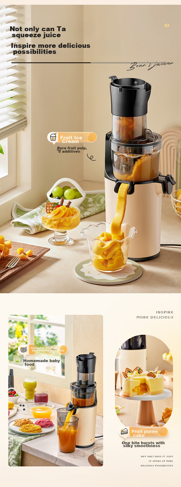 Bear Mini Small Juicer Portable Juice Extractor Pulp Separator Multifunctional Household Fully Automatic Ice Cream Juice Fruit Orange Press YZJ-S01Y8 12