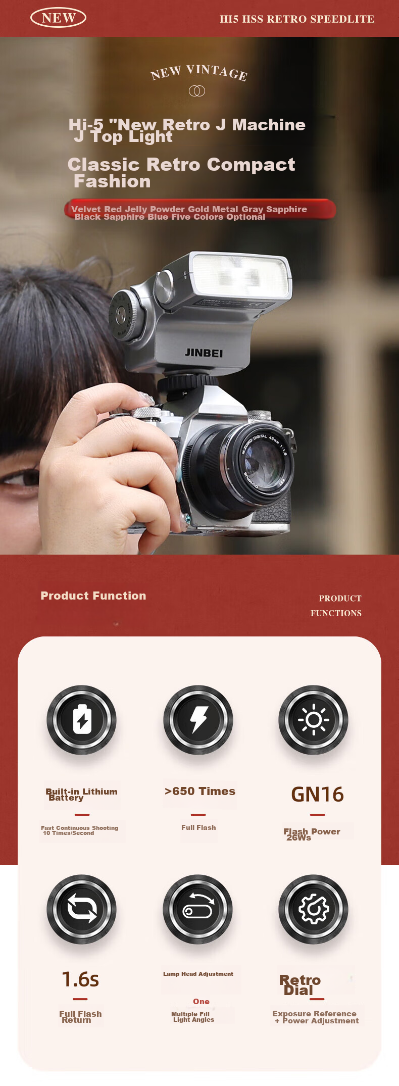 JINBEI JINBEI Camera Flash, Hi-5 Hot Shoe Light, Photography Light, Camera Hot Shoe Fill Light, Suitable for Sony, Fuji, Canon, Nikon, Olympus, Hi-5 Color Filter Softbox 2