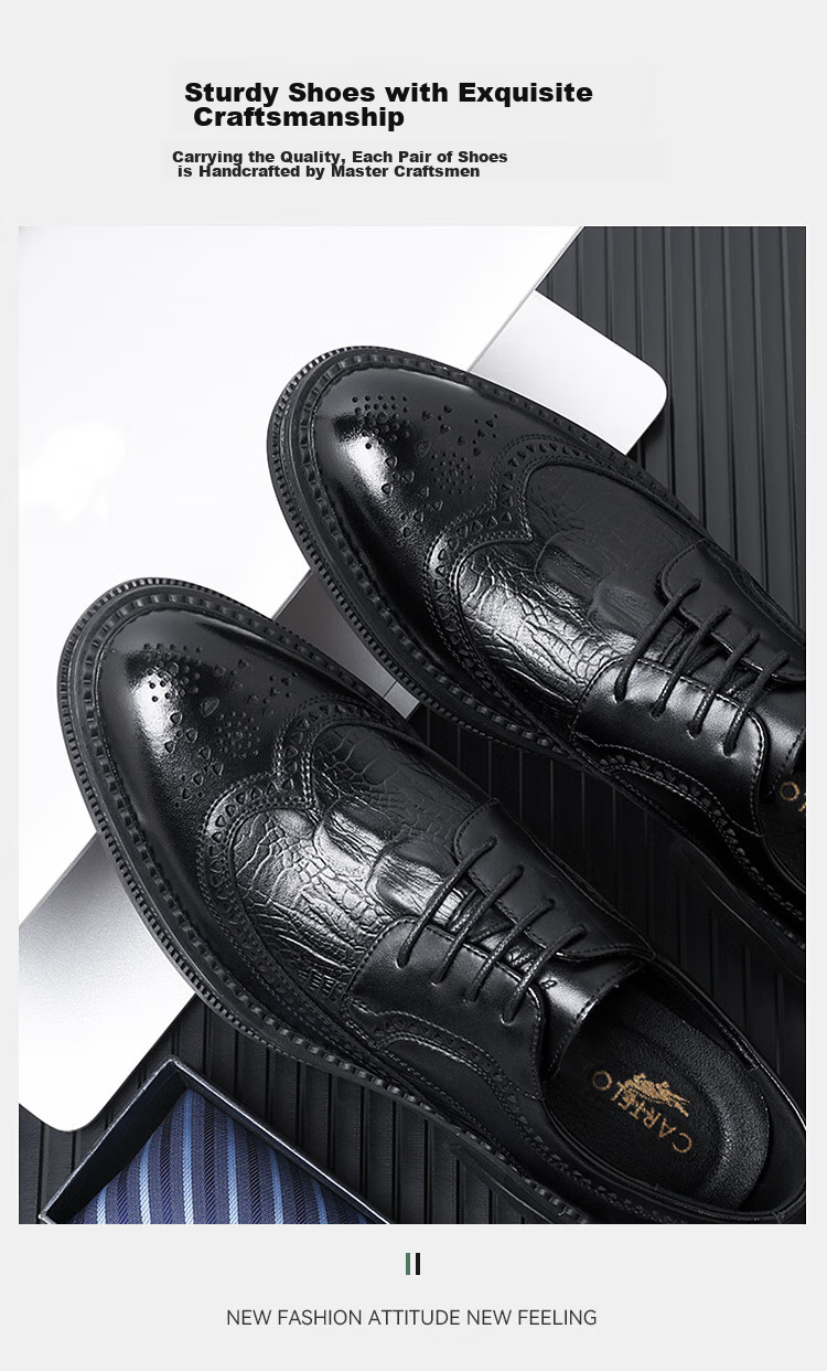 CARTELO Men's Leather Shoes, Brogue Derby Shoes, Business 2026 New Style Casual Genuine Leather Formal Shoes, Height-Increasing British Style Wedding Shoes 6