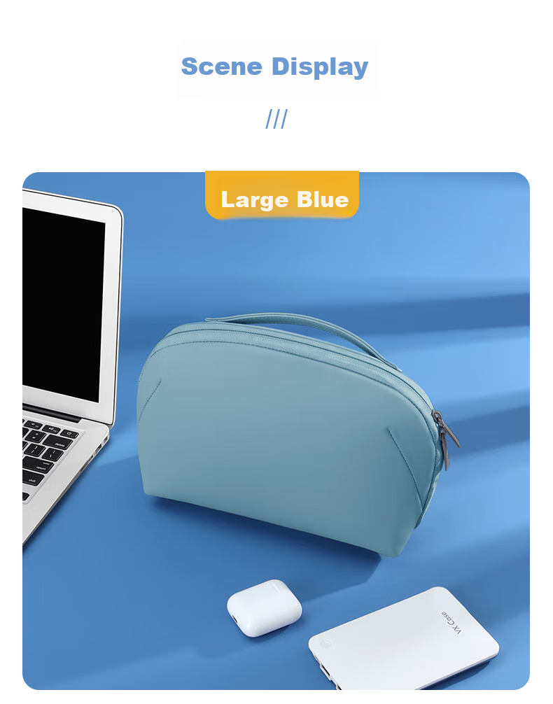 BUBM Digital Storage Bag, Portable 3C Cable, USB Drive Travel Pouch, Charging Cord Volcano Bag Storage Box, Large Size, Smog Blue 16
