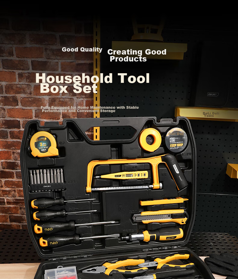 Deli Household Multi-Functional Hardware Toolbox Set, 37-Piece Manual Tool Kit, Electrician Repair Emergency Kit 2