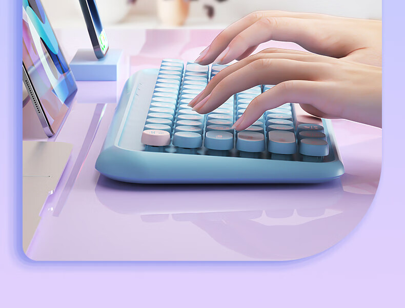 B.O.W Hangshi K500D Dual-Mode Bluetooth Wireless Keyboard Ultra-Thin Portable Office Tri-Mode 84-Key Keyboard for Phone iPad Tablet Laptop Starry Purple Color Block 6