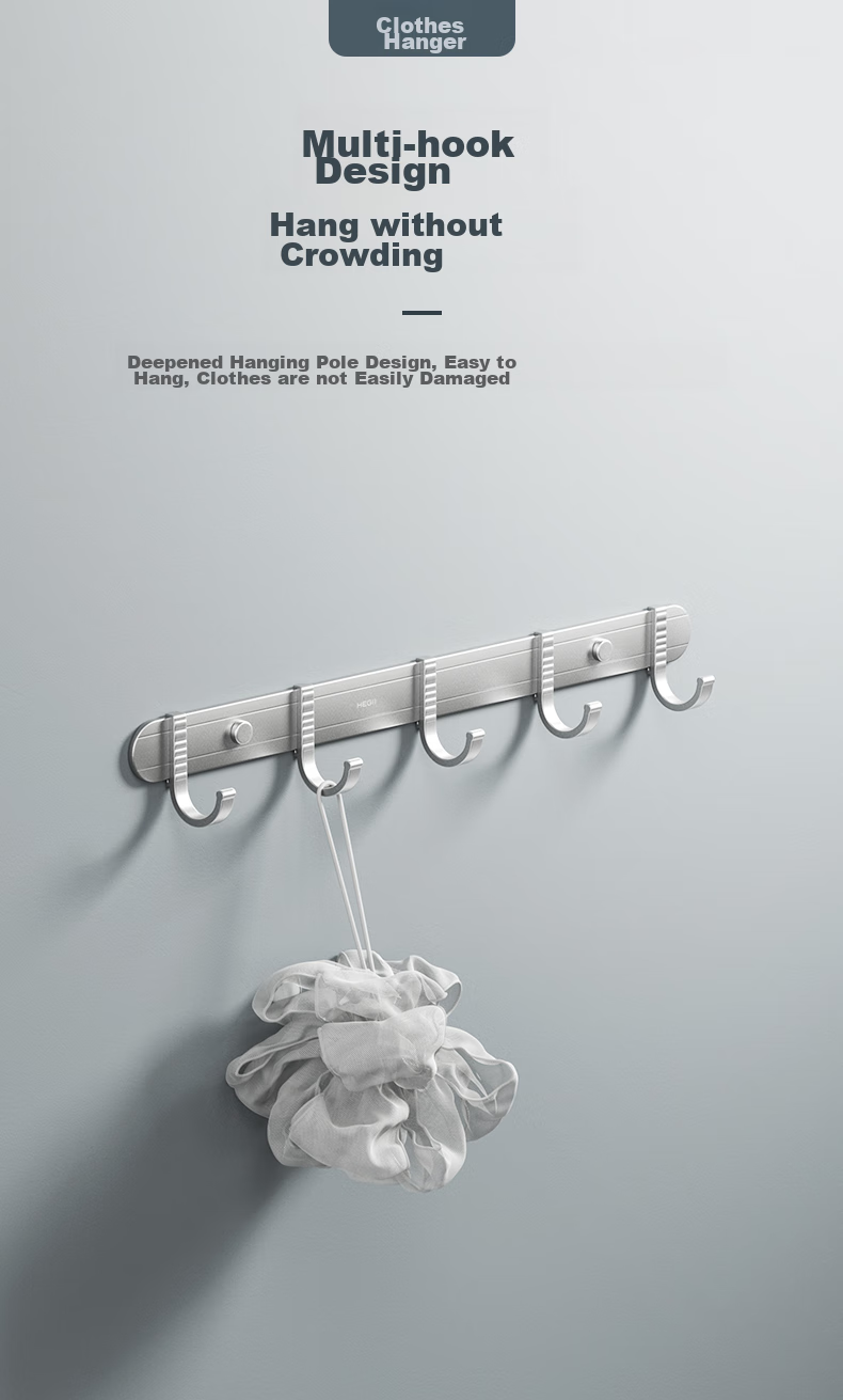 HEGII Towel Rack, Bathroom Storage Shelf, Space Aluminum, No Drilling Required, Double-Rod Hook Towel Rack HMP921-02 13