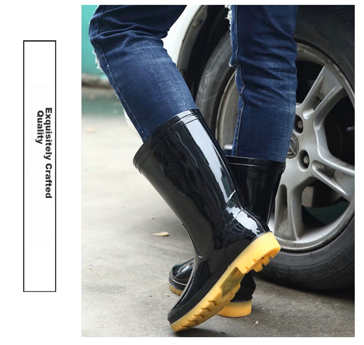 Huili Rain Boots for Men, High-Top Non-Slip Waterproof Shoes, Outdoor Car Washing Rubber Shoes, Fishing Wear-Resistant Rain Boots 07-1 Black Medium Size 39 6