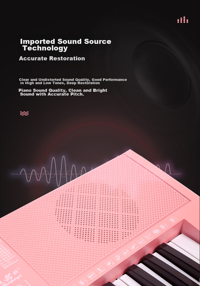 Meirkergr MK-288 Pink Basic Version + Stand, 61-Key Multifunctional Teaching Electronic Keyboard, Children's Beginner Musical Instrument, Connects Microphone, Headphones, Mobile Phone, Pad with Stand 5