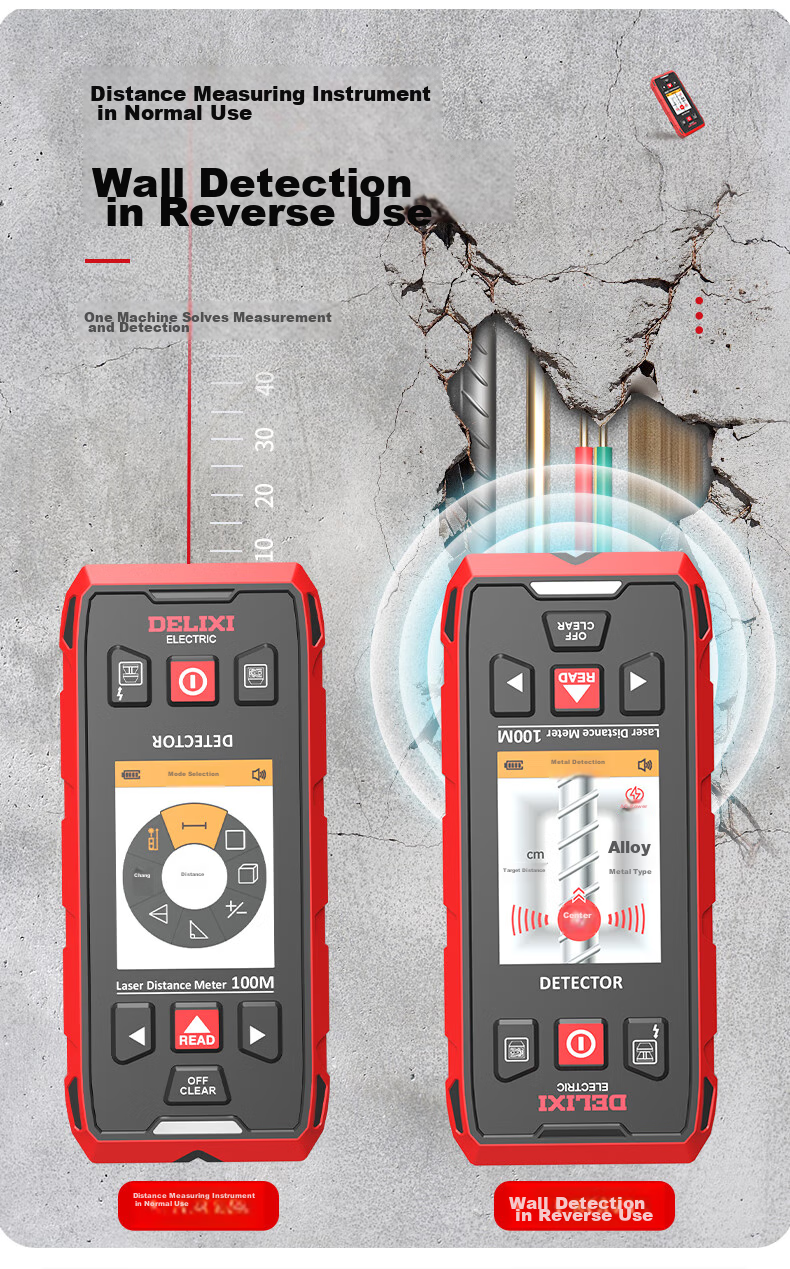 DELIXI ELECTRIC Multi-Function Wall Detector for Metal, Rebar, And Wood Detection with Red Light Ranging up to 100 Meters 4