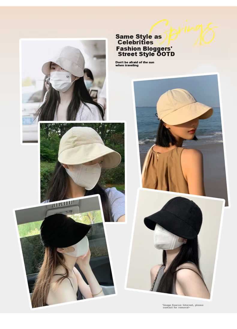 CACUSS Women's Summer Foldable Fisherman Hat Outdoor Sun Protection Large Head Circumference Mountaineering Sun Hat Slim Face Black Medium 7