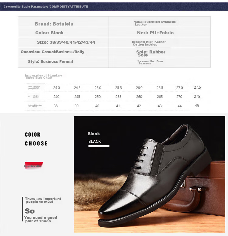 Poitulas Men's Leather Shoes with Three-Point Connection, Business Casual Formal Shoes, British Comfortable Slip-On Loafers, 9916 Black, Size 38 5