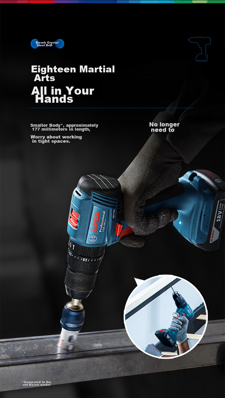 BOSCH Electric Drill, Impact Drill, Power Screwdriver, Wall Drilling, Brushless Lithium Battery GSB185 18V Single Battery Xiaohaxia Set 8