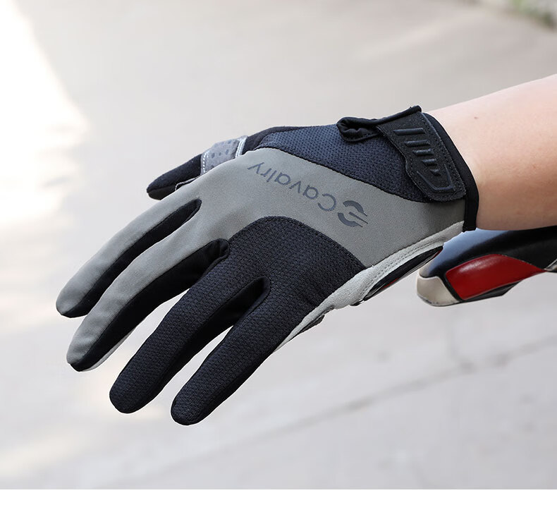 CAVALRY Silicone Full-Finger Gloves for Men And Women, Long-Finger Road And Mountain Bike Shock-Absorbing Gloves Cycling Gear, Black-Gray XL 7