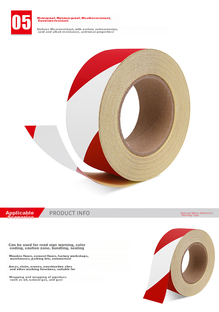 Zhunhang Reflective Stickers, Warning Tape, Caution Line, Floor Stickers, Fire Safety Isolation Tape, Reflective Film, Red And White Diagonal Patter 8