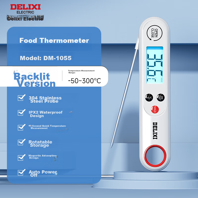 DELIXI ELECTRIC Цифровой термометр для кухни, водонепроницаемый, с подсветкой, для выпечки, воды, молока, мяса, высокая точность, перезаряжаемый