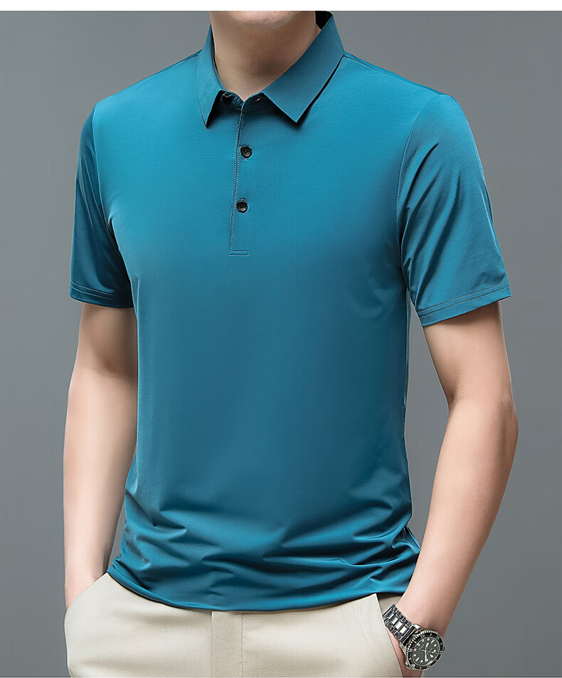 ROMON Short-Sleeve Polo Shirt for Men, Ice Silk High-Elastic Cool Feeling, Middle-Aged And Young Summer Business Solid Color Top A28 13