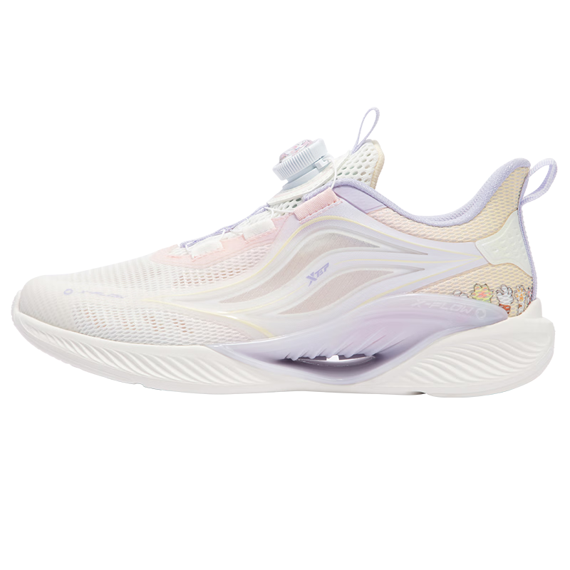 XTEP Children's Hydrogen Wind 5.0 Small Label Multi-Color Breathable Rotary Buckle Lightweight Running Shoes, Sail White/Light Purple, Size 40