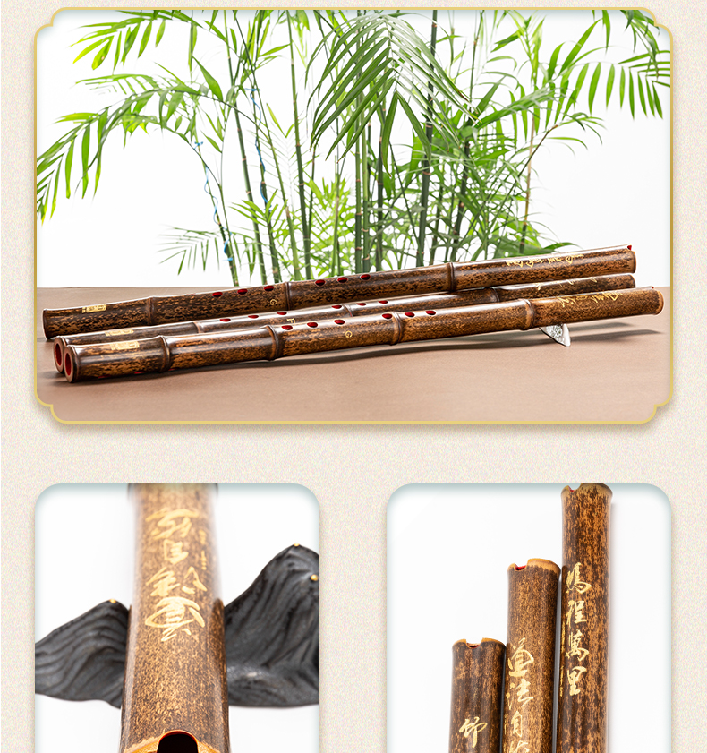 HAMDUN HUANXIANG Purple Bamboo Flute, Handmade Premium One-Section Eight-Hole Natural Short Flute, G Key, Professional Performance Beginner Entry-Level Flute for Adults, Ethnic Wind Instrument 8