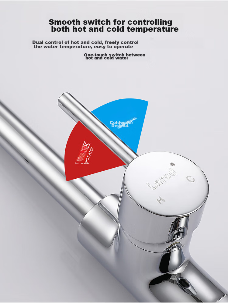 Larsd Kitchen Faucet Hot And Cold Sink Tap Copper Body Sink Faucet with 80CM Pipe F04 8