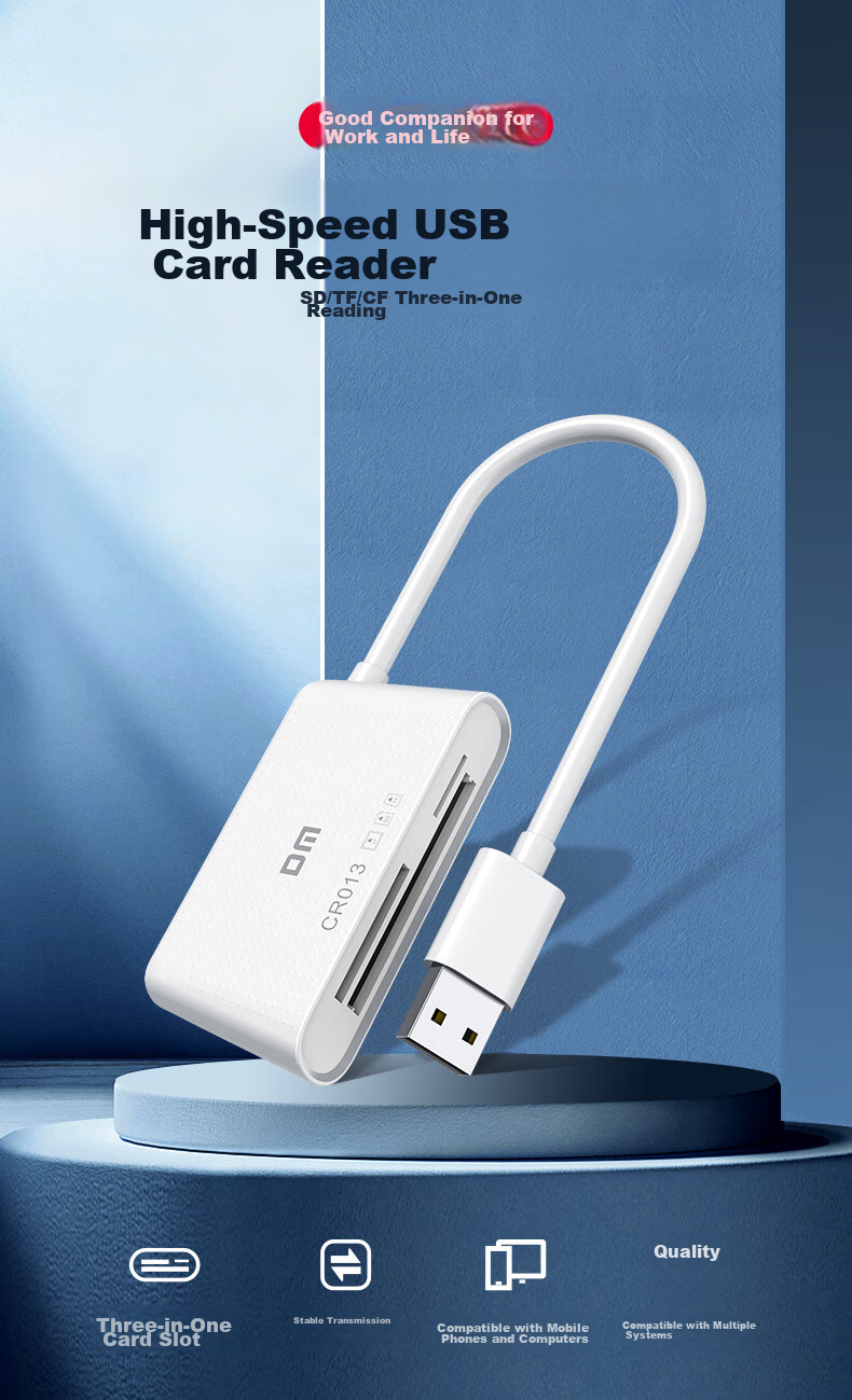 DM Daimai USB2.0 Multifunctional Three-In Card Reader, 15cm, Supports TF/SD/CF And Other Memory Cards for Dash Cam, Phone Card, Camera Storage Memory Card, CR013 1