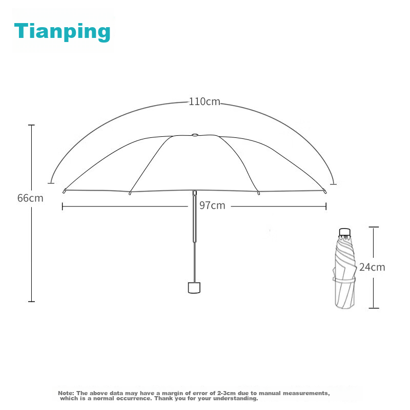 Tiantangshan UV Protection Umbrella, Three-Fold, Portable Black Gel Sunshade, Dual-Use for Sunny And Rainy Days, Black