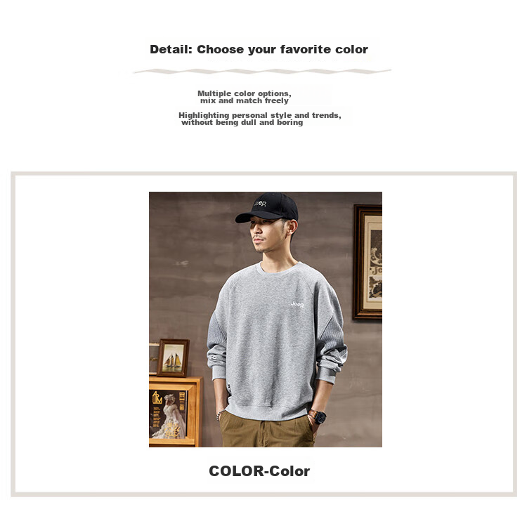 JEEP 2026 Spring And Autumn Loose Comfortable Men's Sweatshirt, Casual Sports Top, Round Neck Long-Sleeve Pullover Sweatshirt for Me 6