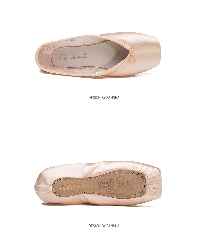 Sansha Ballet Pointe Shoes, Satin Upper, Leather Sole, Dance Shoes, Hard Shoes, Practice Shoes, FRD1.0REG, De Satin, Size 38 8