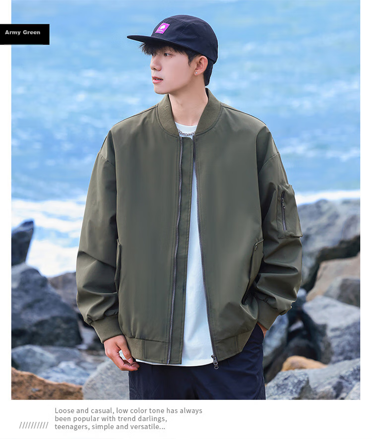 I'M DAVID Men's Flight Jacket, Windproof Spring And Autumn Casual Top, Commuter Sports Baseball Collar Coat, New Retro Moisture-Wicking 13