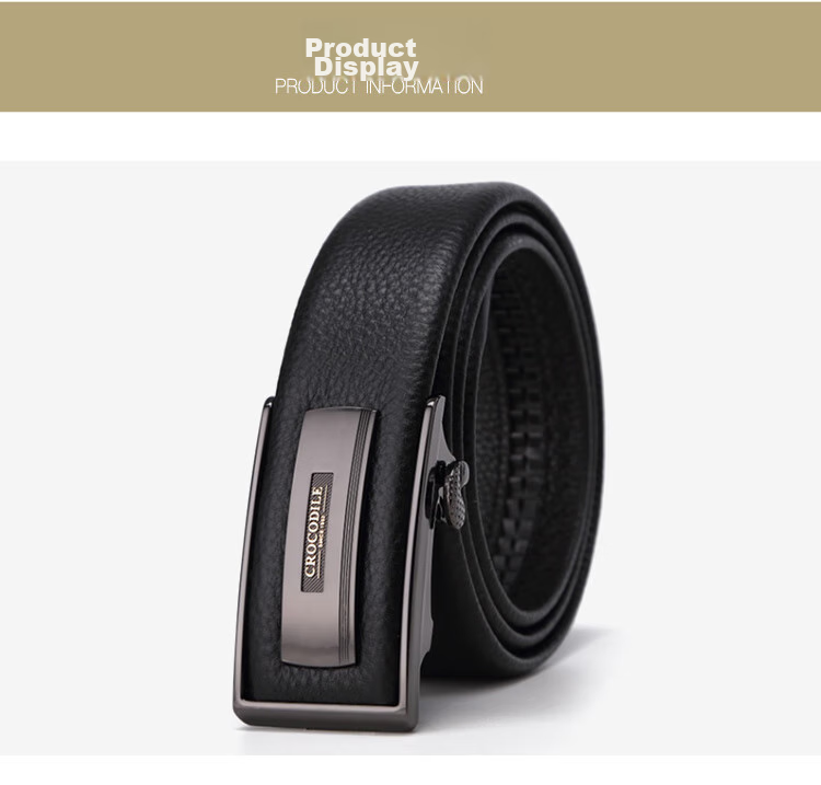 CROCODILE Men's Belt, Inner-Wear Style, Top-Grain Leather, Business Casual Fashion Automatic Buckle Belt 12575, Gift for Boyfriend 10