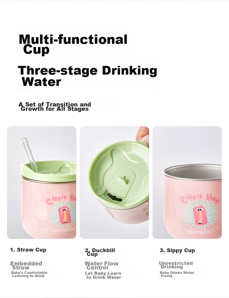 LOCK&LOCK Children's Water Cup, Home Open Cup, Baby Milk Cup, 2-Year Kindergarten Straw Cup, 3-Year Milk Cup, Multi-Purpose Cup 5