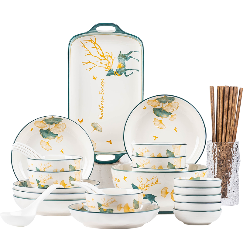 JD Original Complete Set of Bowls And Plates Tableware for Housewarming Gift Ceramic Dinnerware Set "You'll Always Have Me" 36-Piece Set