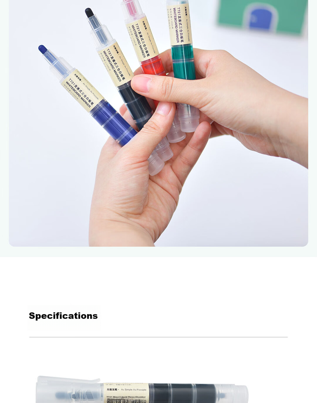 Snowhite Invincible Triple-Chamber Whiteboard Marker, Large Capacity Erasable Markers, Easy to Erase, Colored Pens, Office Supplies, Super Writing, 4 Colors 4 Pieces, T721 12