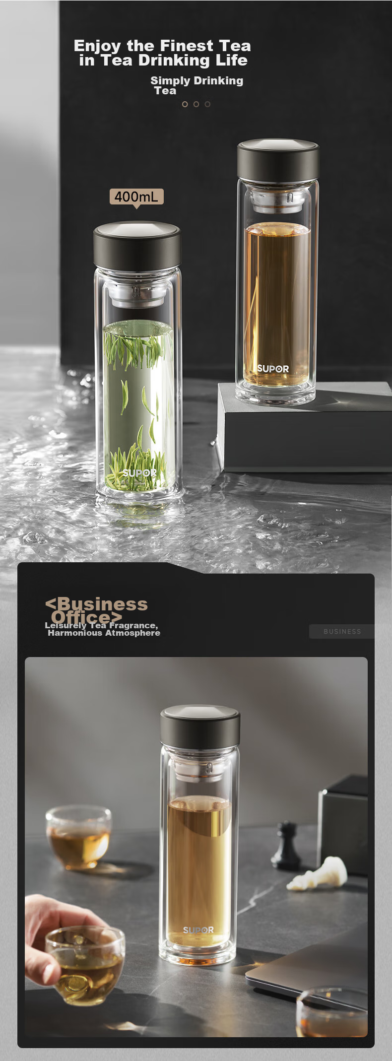 SUPOR Pure Titanium Tea Infuser Double-Layer Glass Cup Tea Water Separation Titanium Tea Cup Gift for Men and Women Birthday Gift Box 9