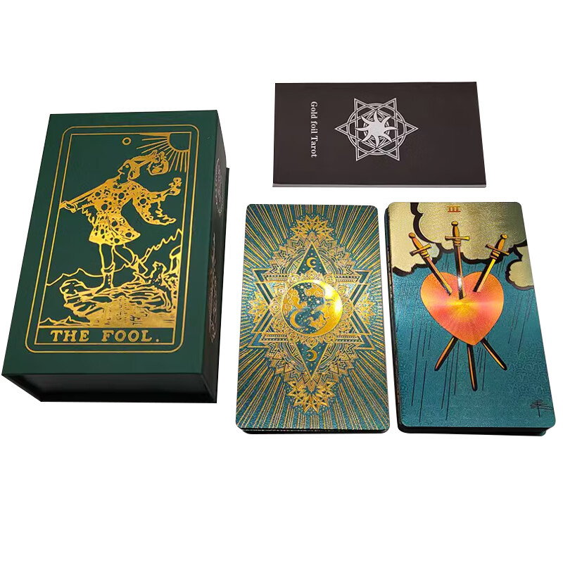 Miaoji Tarot Cards, Authentic PVC, Beginner's Weitatao Tarot Cards, Gold Foil Complete Set, Waterproof, Green Moon, with Tablecloth 4