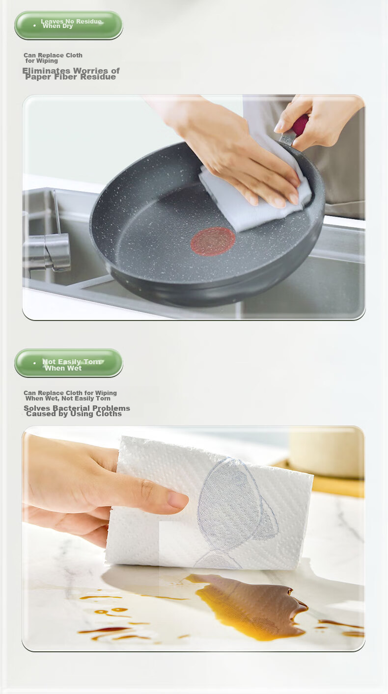 Mind Act Upon Mind Kitchen Paper Towels/roll Paper 75 Sheets*2 Rolls Oil-Absorbing Water-Locking Kitchen Paper Towels Food-Grade Disposable Cleaning Cloth 10