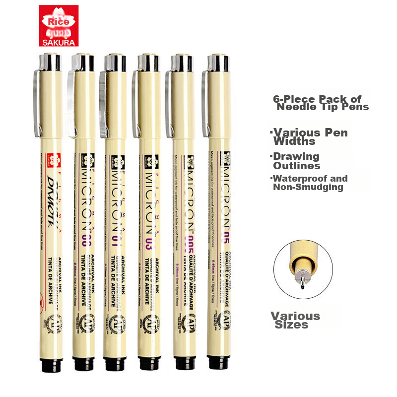 SAKURA Pigma Micron Pen Set of 6, Imported Cool Pens, Waterproof Drawing Pens for Students And Children, Art Sketching, Manga, Anime Design Gift