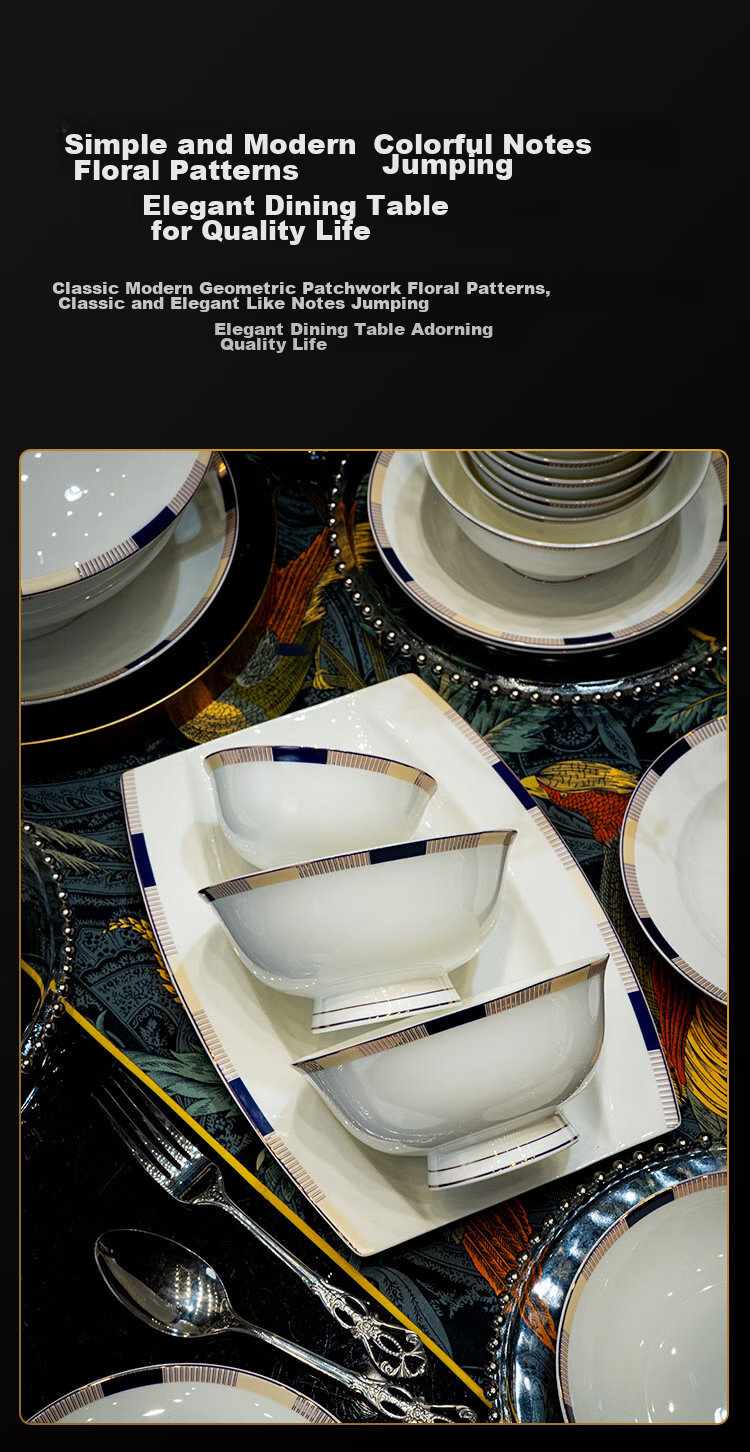 JD Original Bowl And Plate Tableware Set, Bone China Dinnerware Gift Box Set for Housewarming, Interlude 66-Piece Set 3